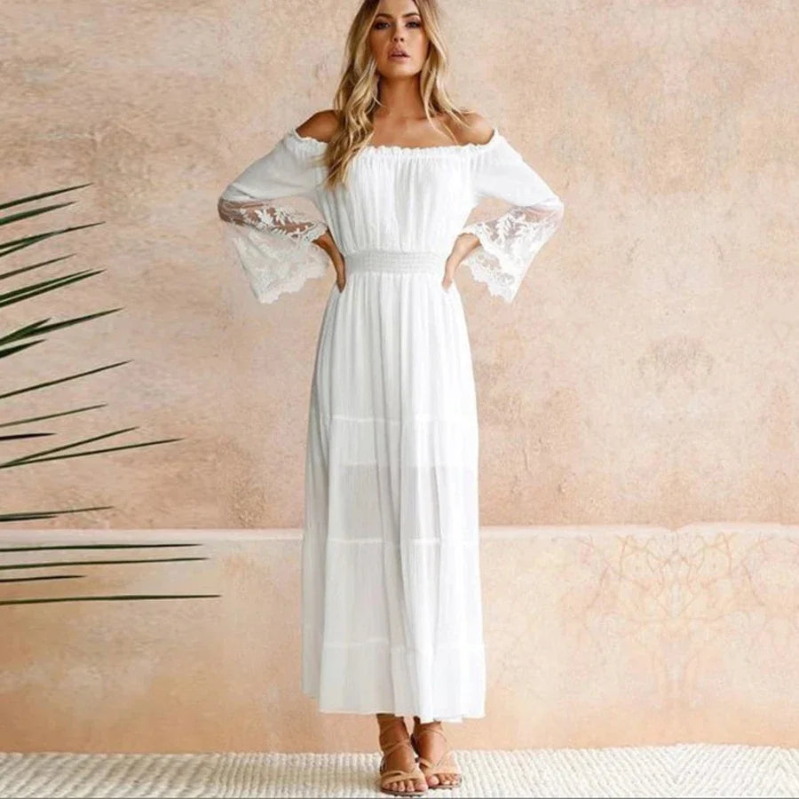 Robe Longue Drapée Romaine Blanche — vue 2