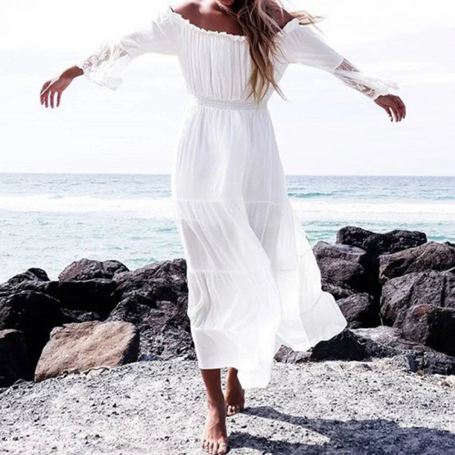 Robe Longue Drapée Romaine Blanche — vue 3